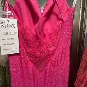 Ellie Wilde EW34005, pink prom dress with slit, size 2